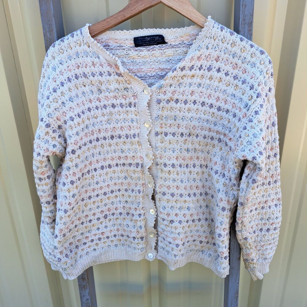 Vintage Burberry Cardigan Sweater Multicolor Button Up Small Women's FLAWED